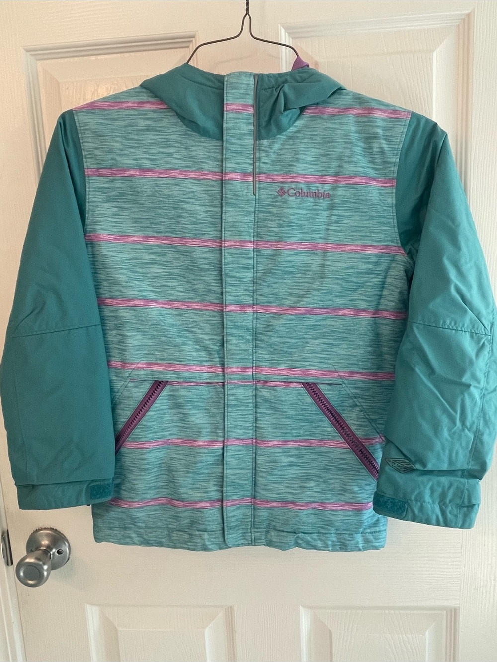 Columbia Girls' Teal Jacket with Purple Stripe Accents